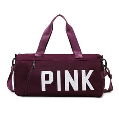 Pink Letter Print Sports Bag Zipper Handbag Large Capacity Duffel Bag