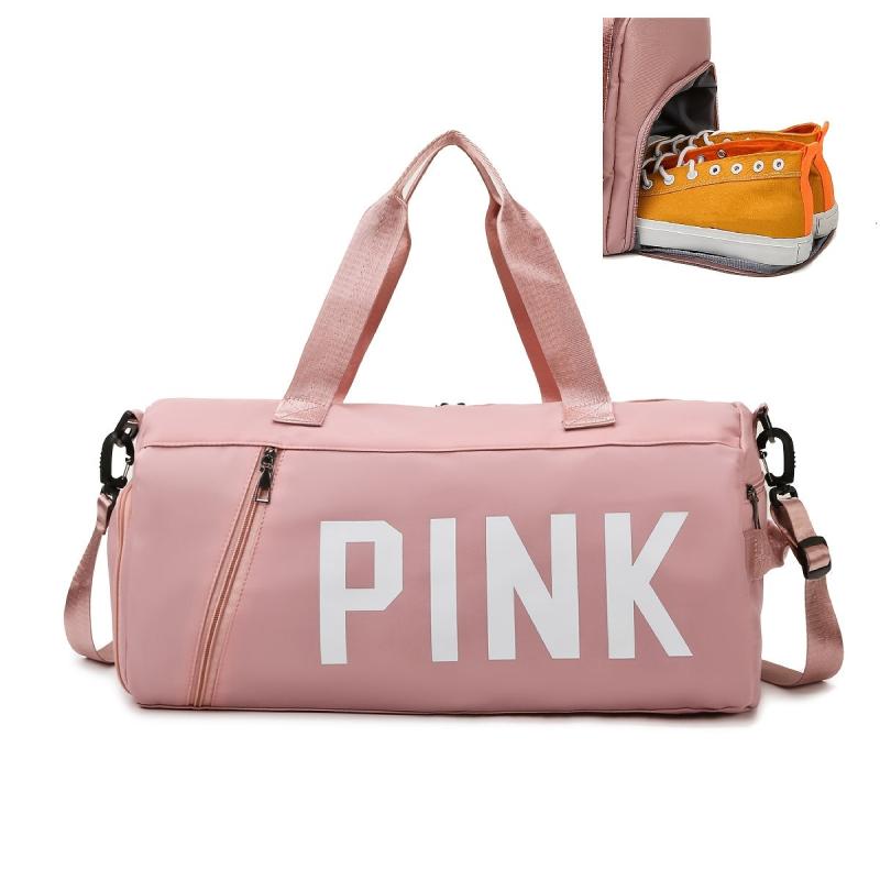 Pink Letter Print Sports Bag Zipper Handbag Large Capacity Duffel Bag