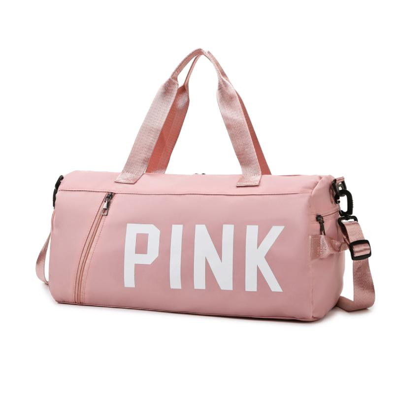 Pink Letter Print Sports Bag Zipper Handbag Large Capacity Duffel Bag