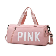Pink Letter Print Sports Bag Zipper Handbag Large Capacity Duffel Bag