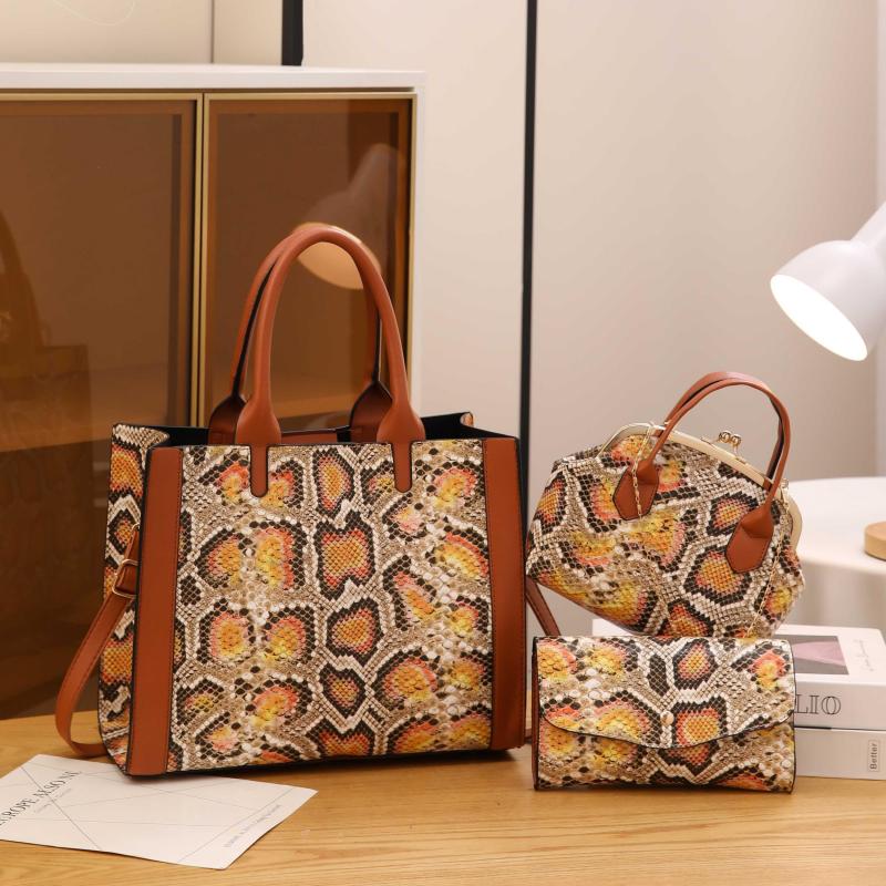 3pcs Skin Scale Pattern Satchel Bag Set PU Leather Crossbody Tote Coin Purse