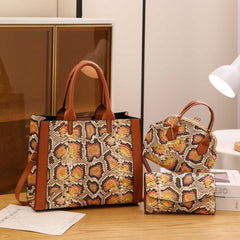 3pcs Skin Scale Pattern Satchel Bag Set PU Leather Crossbody Tote Coin Purse