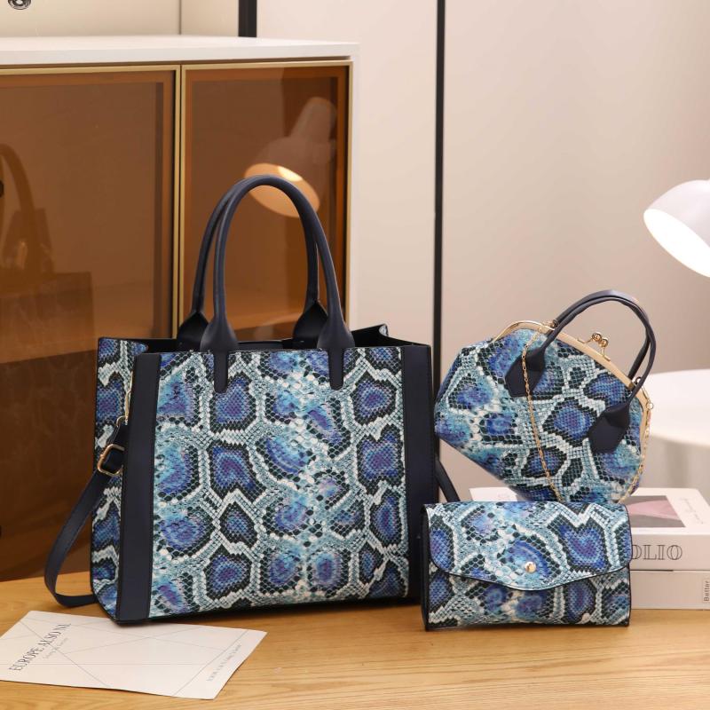 3pcs Skin Scale Pattern Satchel Bag Set PU Leather Crossbody Tote Coin Purse