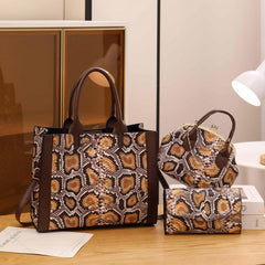 3pcs Skin Scale Pattern Satchel Bag Set PU Leather Crossbody Tote Coin Purse
