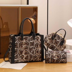 3pcs Skin Scale Pattern Satchel Bag Set PU Leather Crossbody Tote Coin Purse