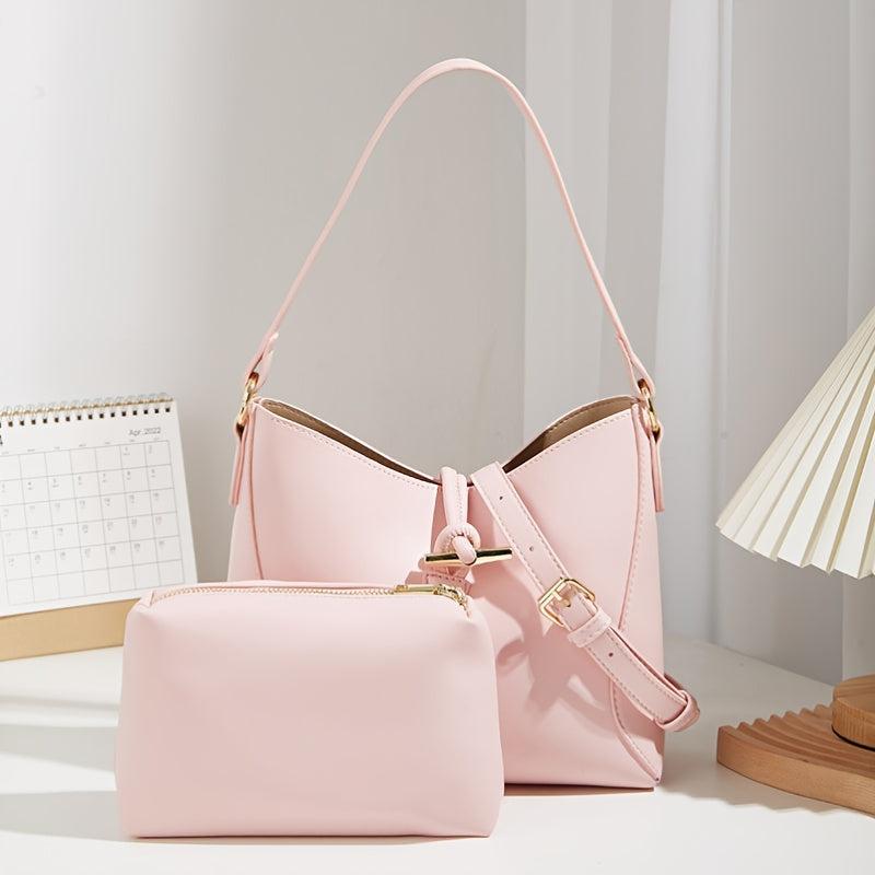Minimalist Solid Bag Sets All Match Shoulder Bag & Insert Square Pouch
