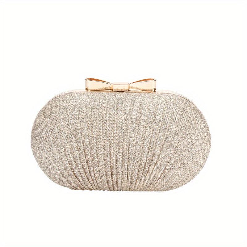 Glitter Clutch Wallet Evening Bag Bowknot Decor Stylish Oval Bag