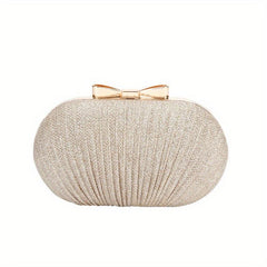 Glitter Clutch Wallet Evening Bag Bowknot Decor Stylish Oval Bag