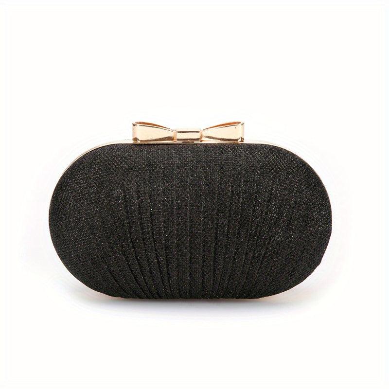 Glitter Clutch Wallet Evening Bag Bowknot Decor Stylish Oval Bag