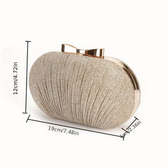 Glitter Clutch Wallet Evening Bag Bowknot Decor Stylish Oval Bag