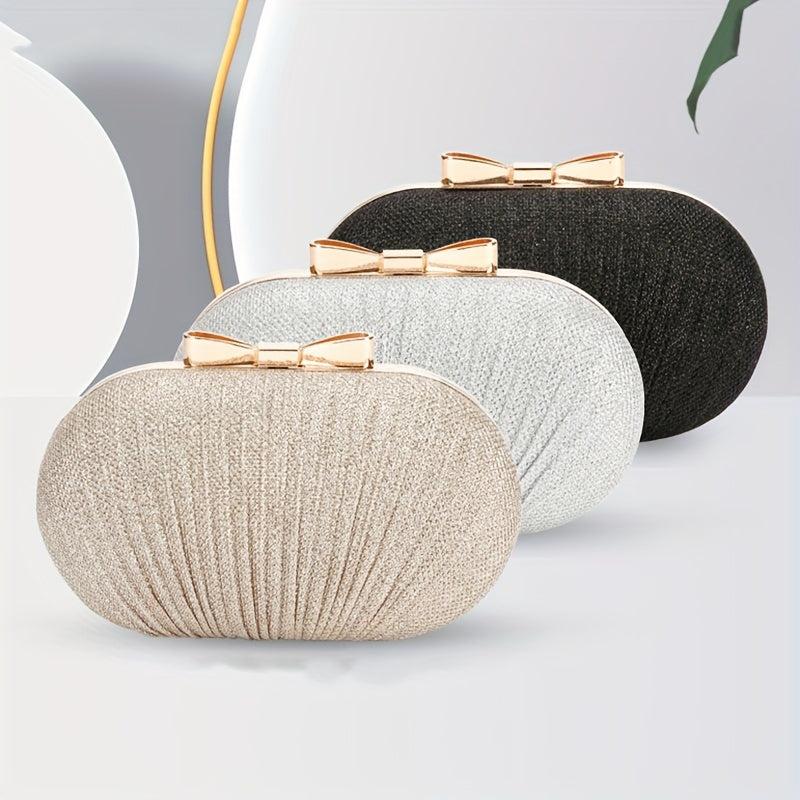 Glitter Clutch Wallet Evening Bag Bowknot Decor Stylish Oval Bag