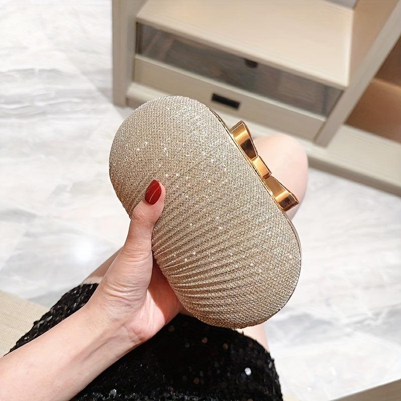 Glitter Clutch Wallet Evening Bag Bowknot Decor Stylish Oval Bag