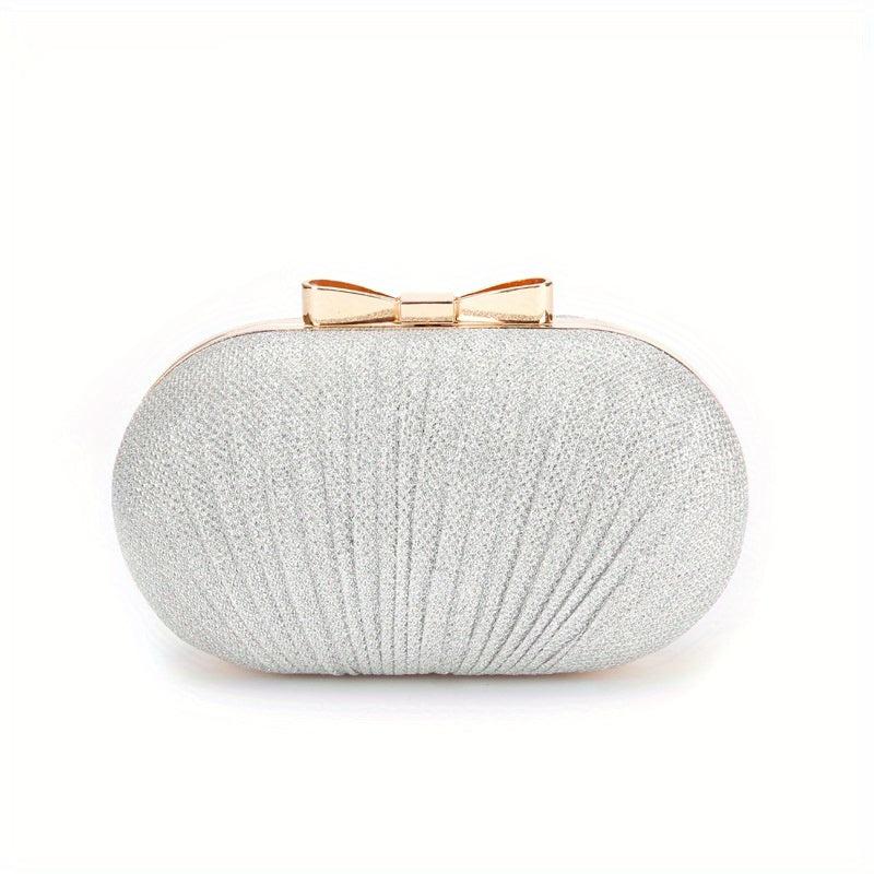 Glitter Clutch Wallet Evening Bag Bowknot Decor Stylish Oval Bag