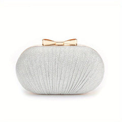 Glitter Clutch Wallet Evening Bag Bowknot Decor Stylish Oval Bag