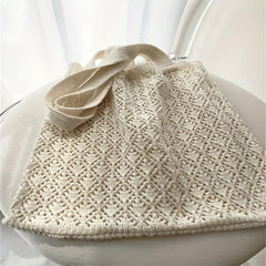 Hollow Out Knitted Shoulder Bag Slouchy Eyelet Embroidery Tote Bag
