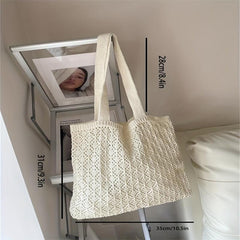 Hollow Out Knitted Shoulder Bag Slouchy Eyelet Embroidery Tote Bag