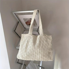Hollow Out Knitted Shoulder Bag Slouchy Eyelet Embroidery Tote Bag