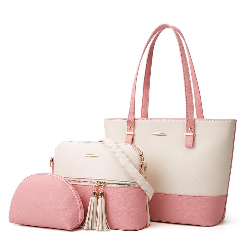 2 Tone Tote & Crossbody Bag Set with Clutch