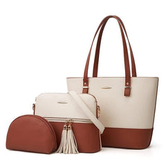 2 Tone Tote & Crossbody Bag Set with Clutch