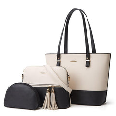 2 Tone Tote & Crossbody Bag Set with Clutch