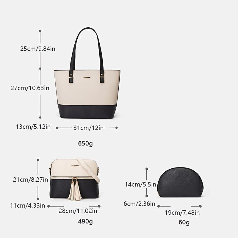 2 Tone Tote & Crossbody Bag Set with Clutch