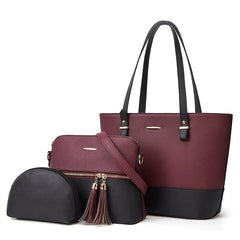 2 Tone Tote & Crossbody Bag Set with Clutch