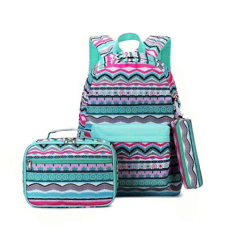 3PCS Ethnic Style Backpack Set School Daypack Retro Travel Rucksack Girls