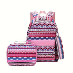 3PCS Ethnic Style Backpack Set School Daypack Retro Travel Rucksack Girls
