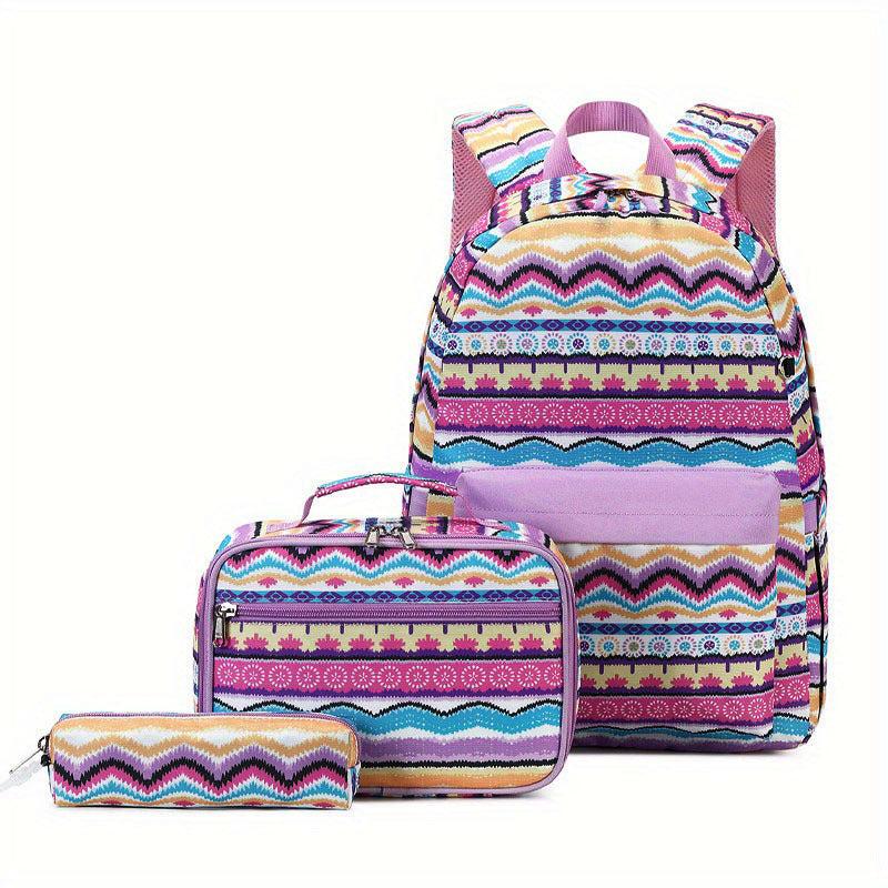 3PCS Ethnic Style Backpack Set School Daypack Retro Travel Rucksack Girls