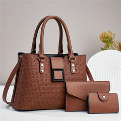 Geometric Embossed Pattern Bag Set - Tote, Clutch, Wallet, Credit Card Holder