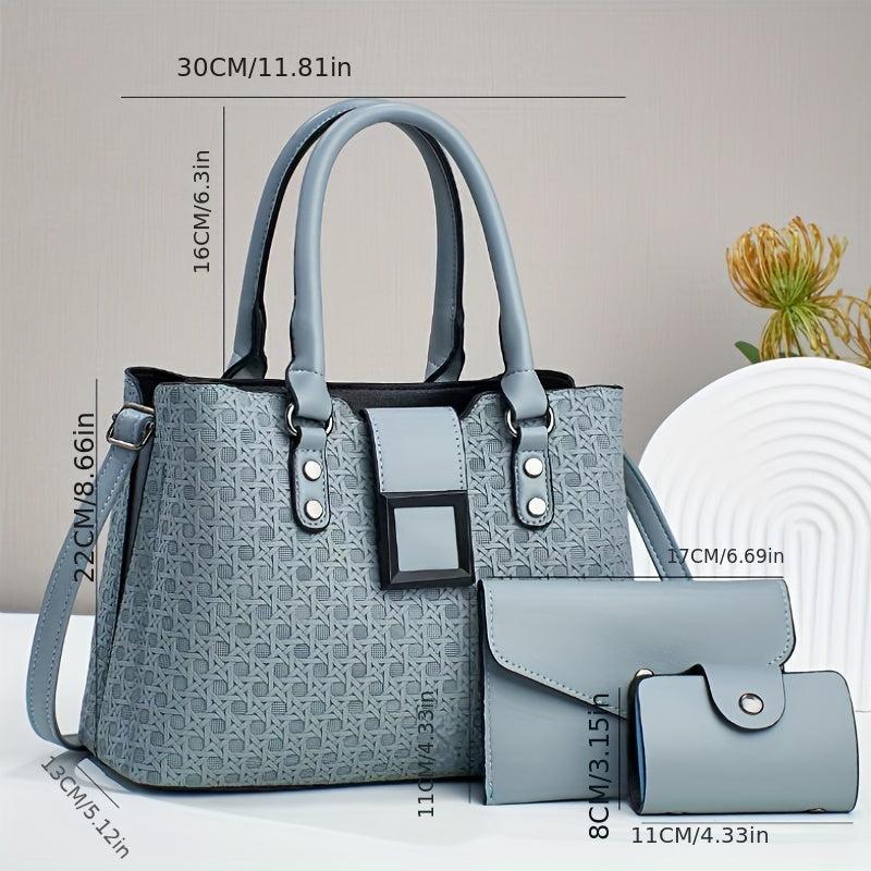 Geometric Embossed Pattern Bag Set - Tote, Clutch, Wallet, Credit Card Holder