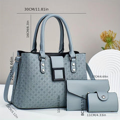 Geometric Embossed Pattern Bag Set - Tote, Clutch, Wallet, Credit Card Holder