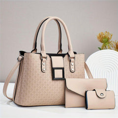 Geometric Embossed Pattern Bag Set - Tote, Clutch, Wallet, Credit Card Holder