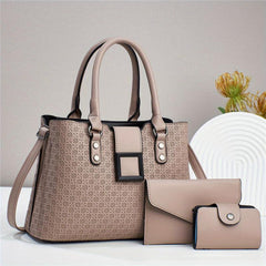 Geometric Embossed Pattern Bag Set - Tote, Clutch, Wallet, Credit Card Holder