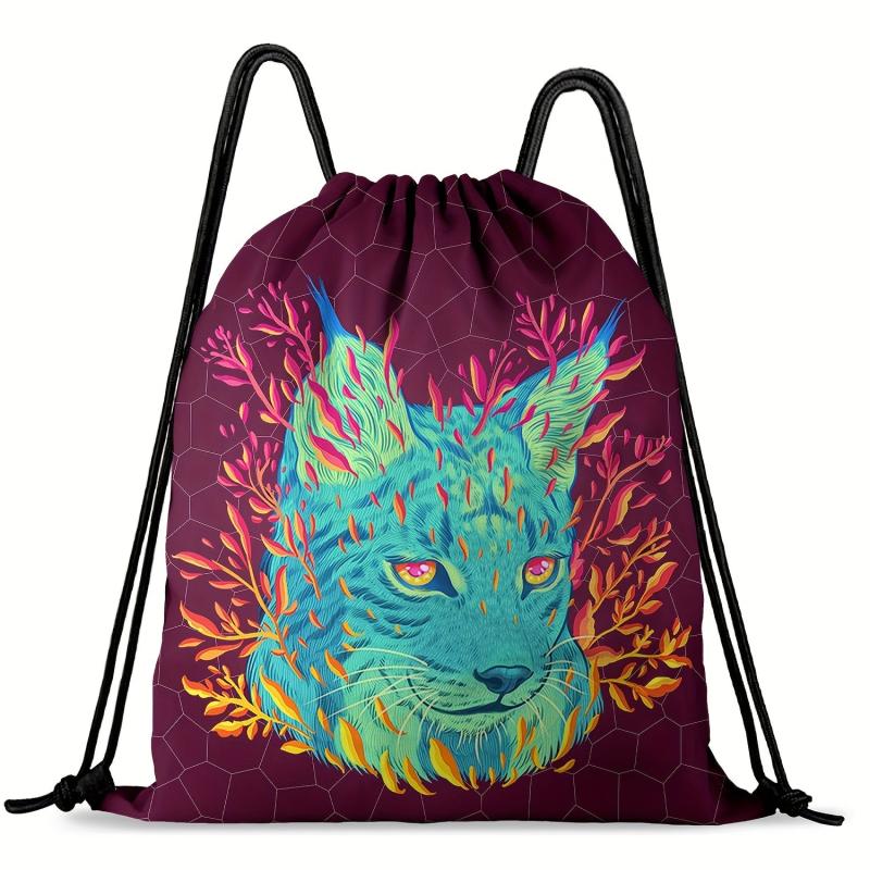 Animal Pattern Drawstring Bag Lightweight Sports Backpack