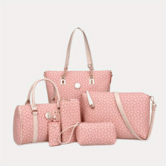 6pcs Set PU Leather Shoulder Bag Large Capacity Casual Commuter Bag