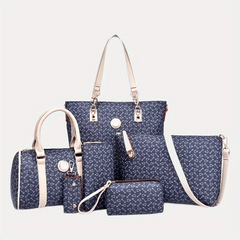 6pcs Set PU Leather Shoulder Bag Large Capacity Casual Commuter Bag
