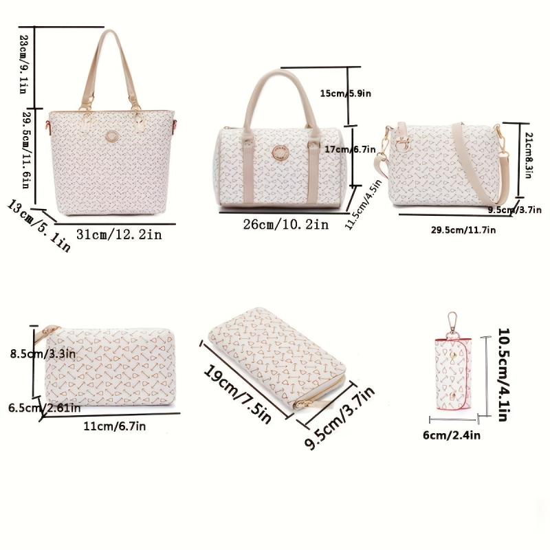 6pcs Set PU Leather Shoulder Bag Large Capacity Casual Commuter Bag