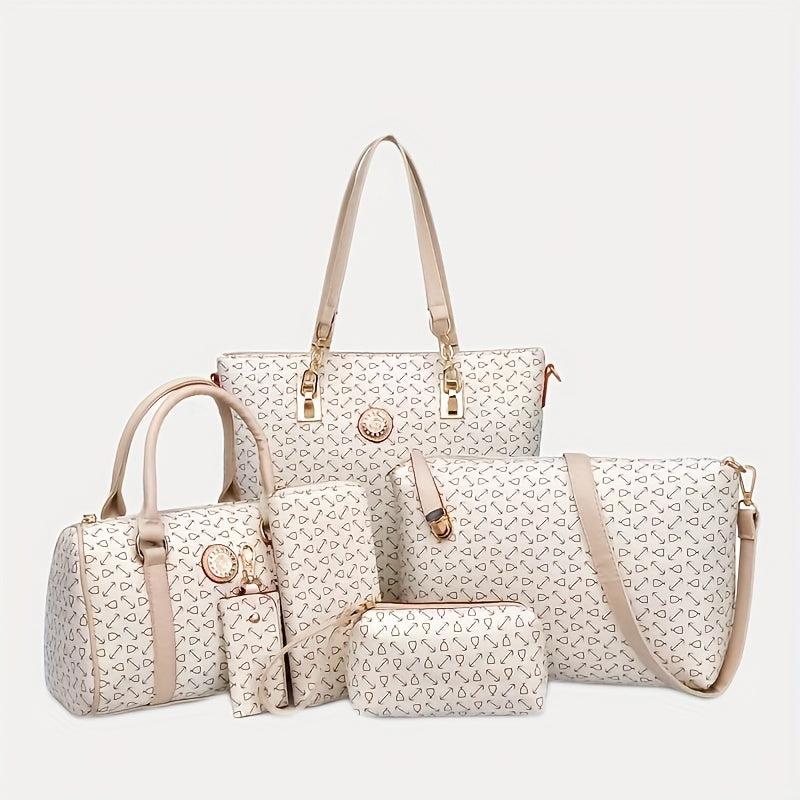 6pcs Set PU Leather Shoulder Bag Large Capacity Casual Commuter Bag