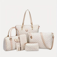 6pcs Set PU Leather Shoulder Bag Large Capacity Casual Commuter Bag