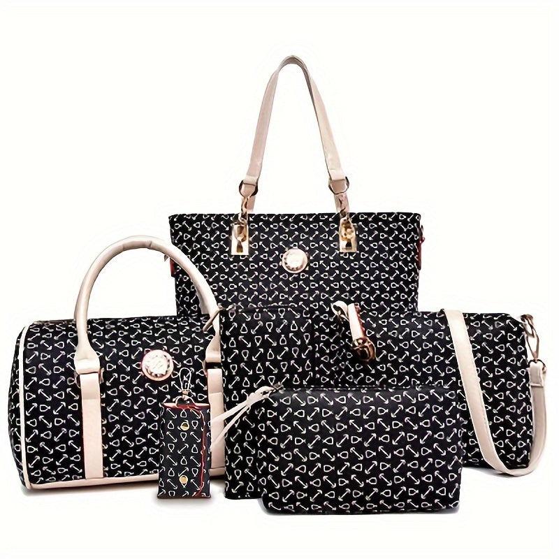 6pcs Set PU Leather Shoulder Bag Large Capacity Casual Commuter Bag