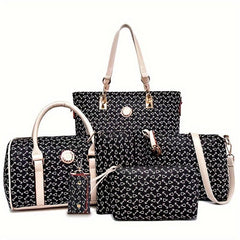 6pcs Set PU Leather Shoulder Bag Large Capacity Casual Commuter Bag