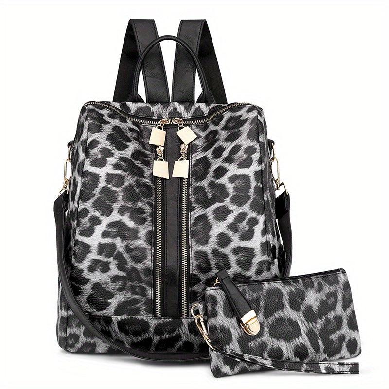 Animal Pattern Backpack with Clutch Purse PU Leather School Travel Bag
