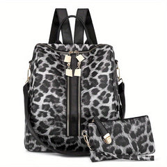 Animal Pattern Backpack with Clutch Purse PU Leather School Travel Bag