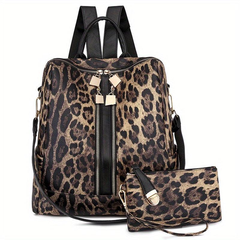 Animal Pattern Backpack with Clutch Purse PU Leather School Travel Bag