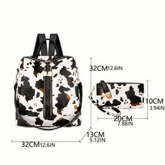 Animal Pattern Backpack with Clutch Purse PU Leather School Travel Bag