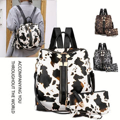 Animal Pattern Backpack with Clutch Purse PU Leather School Travel Bag