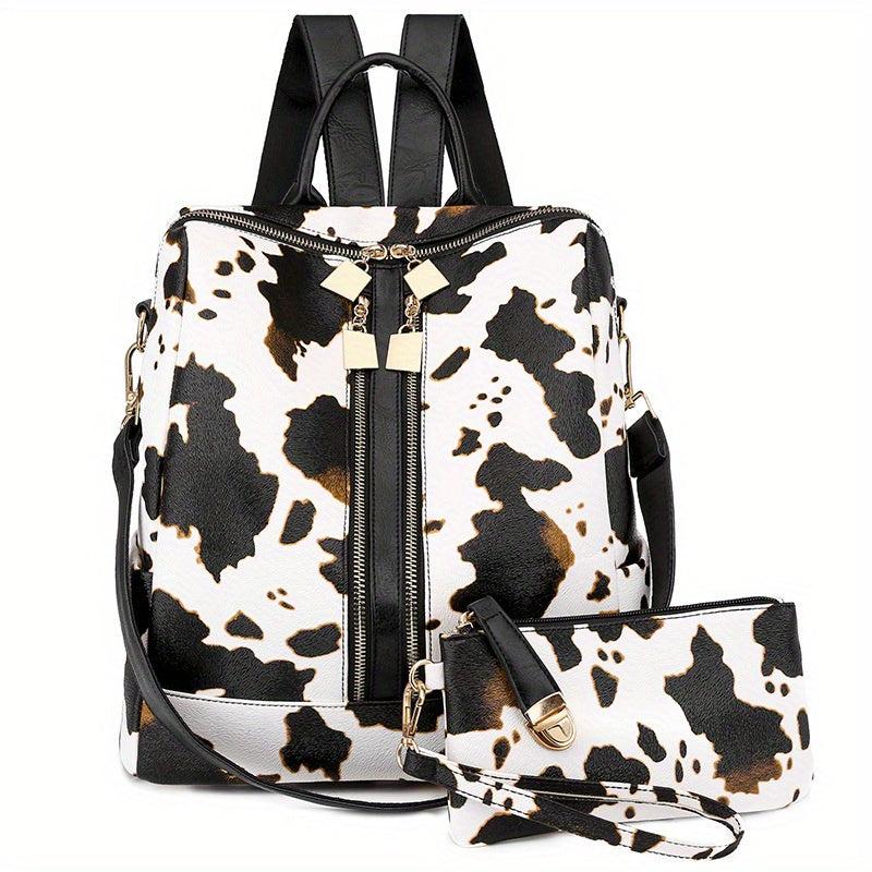 Animal Pattern Backpack with Clutch Purse PU Leather School Travel Bag