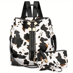Animal Pattern Backpack with Clutch Purse PU Leather School Travel Bag