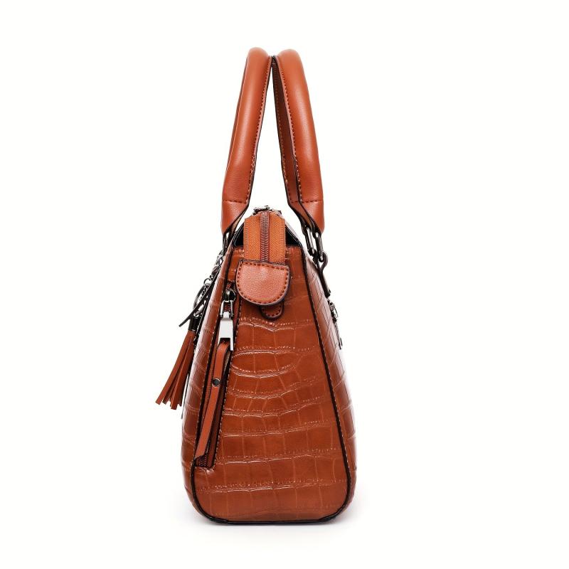 4Pcs Crocodile Pattern Tassel Handbag Set With Crossbody Bag & Clutch Purse